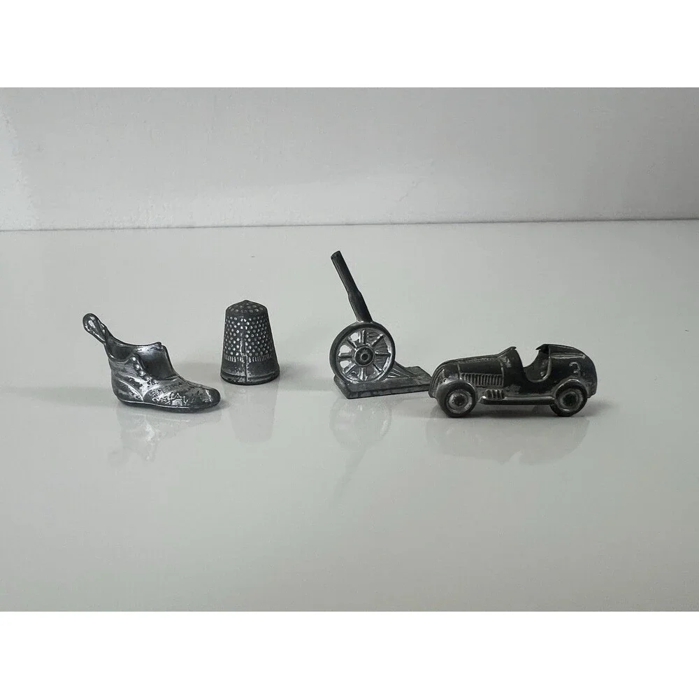Set Of 4 Vintage Monopoly Pieces Metal Tokens Race Car Cannon Thimble Boot